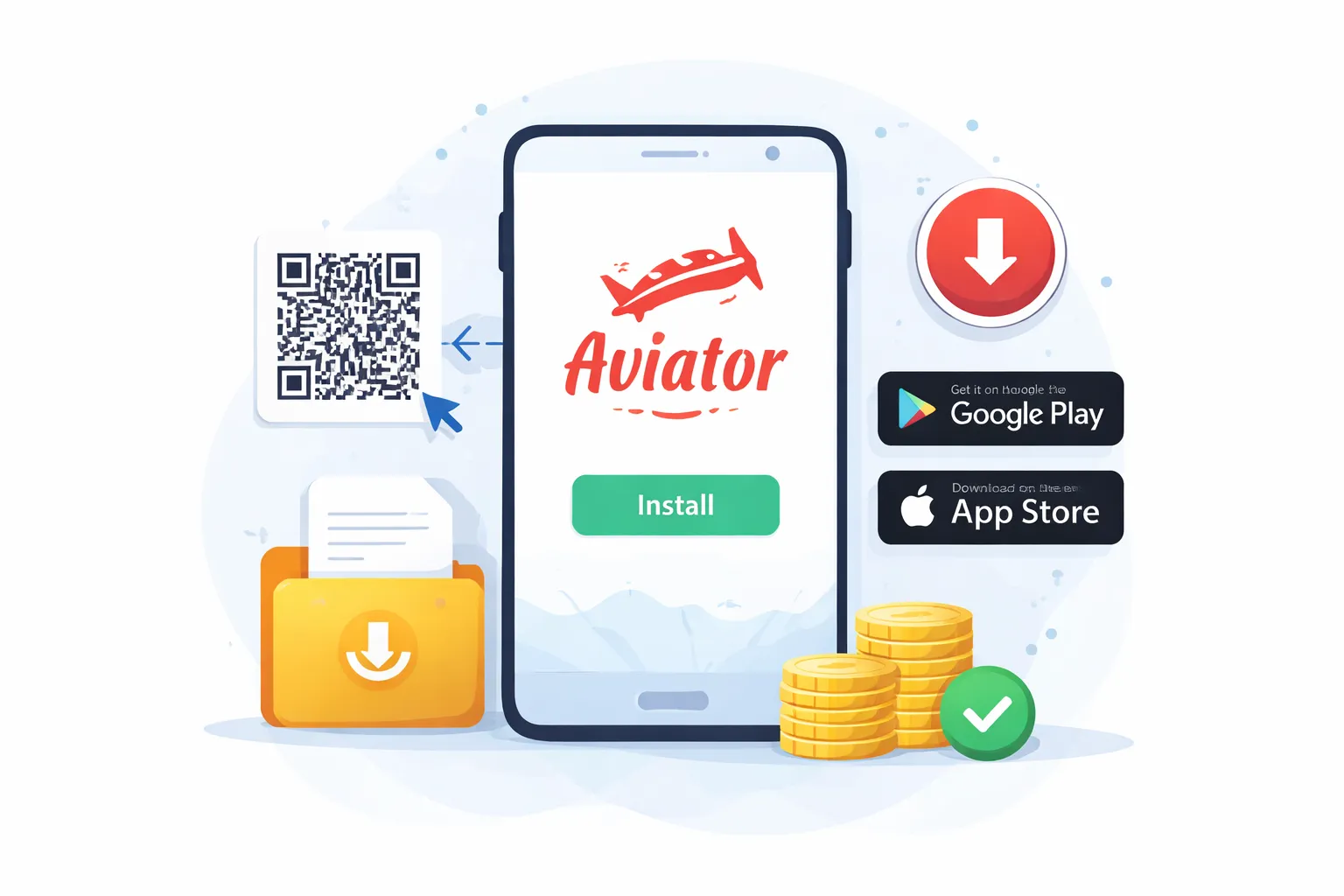 Aviator app download screen (Android / iOS)